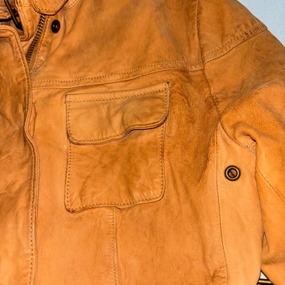 Banana Republic soft Leather Aviator Bomber Jacket Tan Juniors SzXS Y2K - Picture 4 of 16